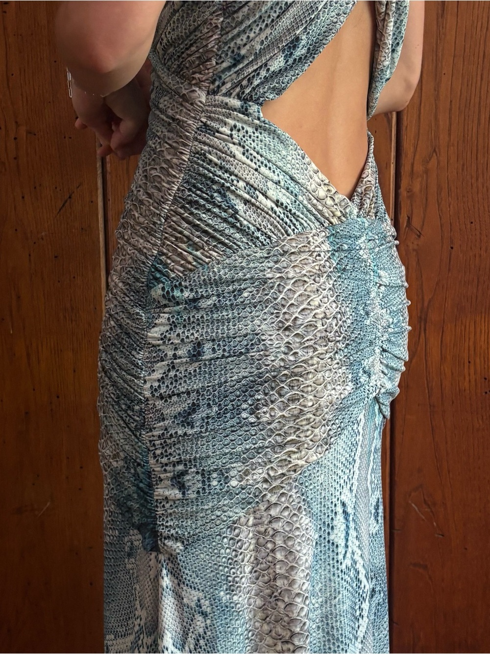 Roberto Cavalli Blue and Teal Snake-Print Evening Dress - Picture 4 of 11
